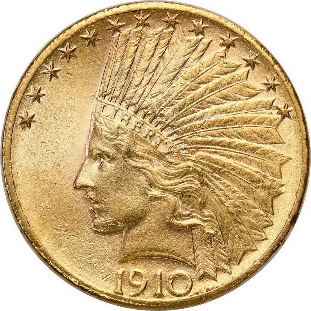 USA. Złote 10 dolarów 1910 Indianin D - Denver